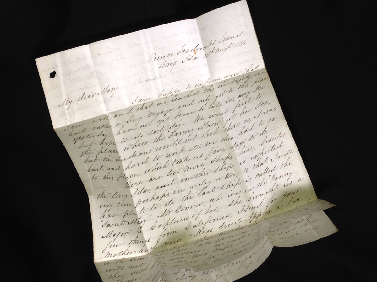 An 1854 letter from a Hudson's Bay employee to his daughter is being auctioned off on Feb. 21, 2015.
