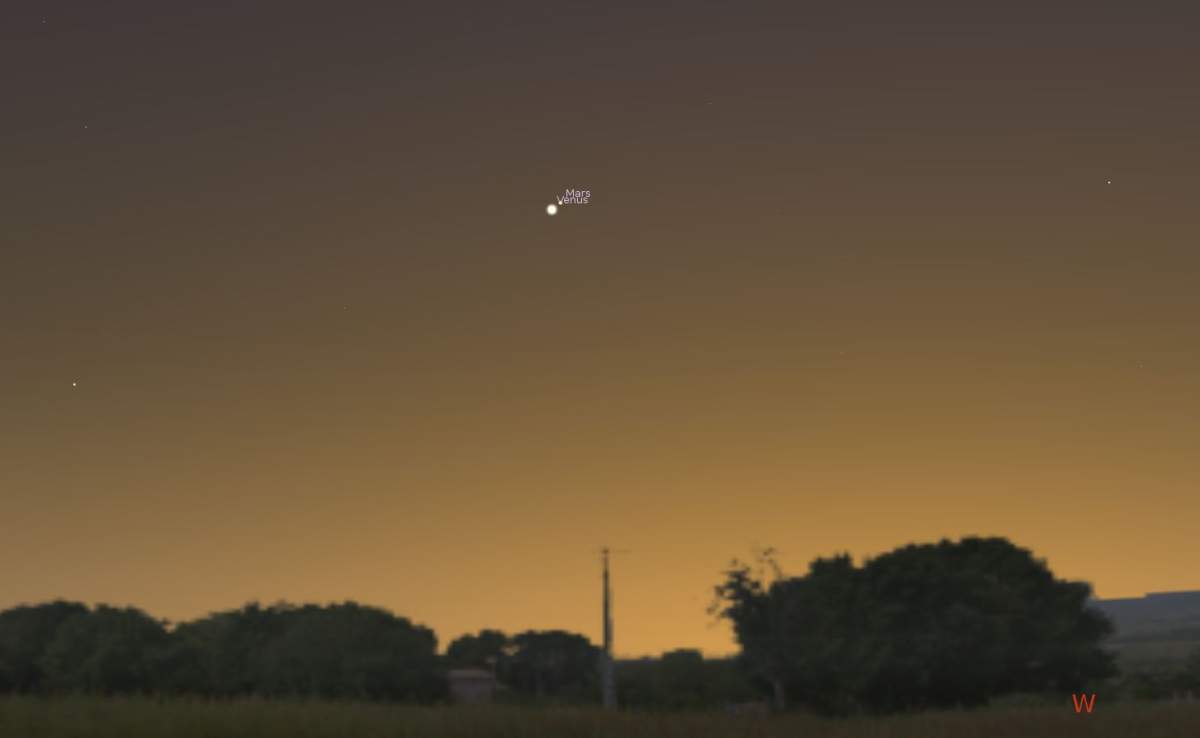 This is how close Venus and Mars will appear in the evening sky on Feb. 21.
