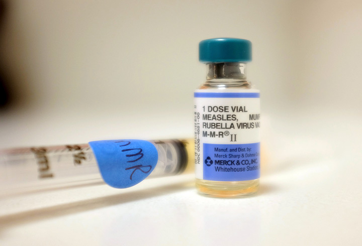A vial of measles vaccine.