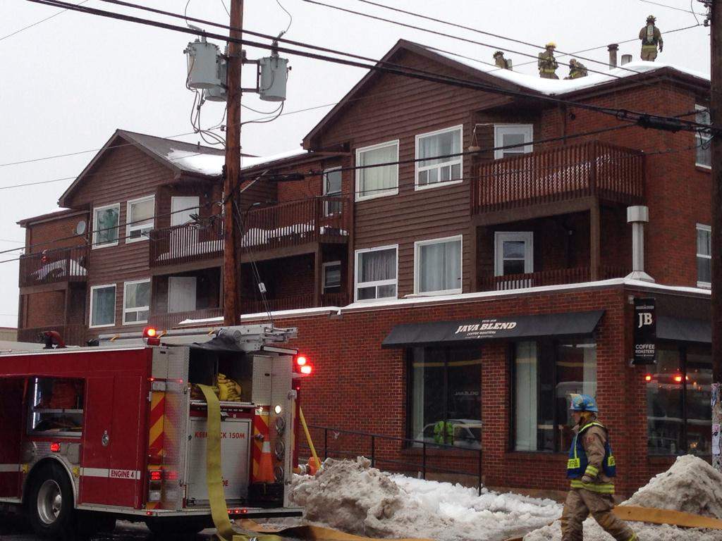 Crews deal with a fire at a building on North Street in Halifax.