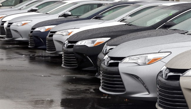 Toyota cars for sale are parked at a dealership. SGI has an online tool that allows potential buyers to check a used vehicle’s history before making the purchase.