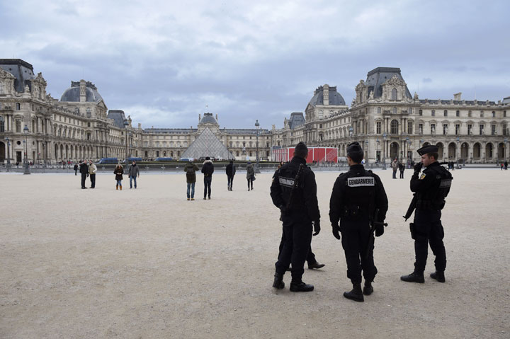 Police officers on guard in Paris in January 2015.