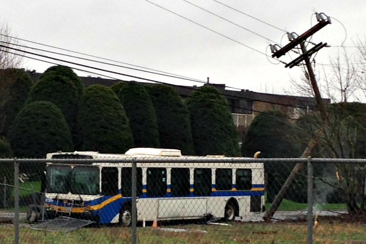 A bus crashed into a power pole in Richmond on Feb. 7, 2015.