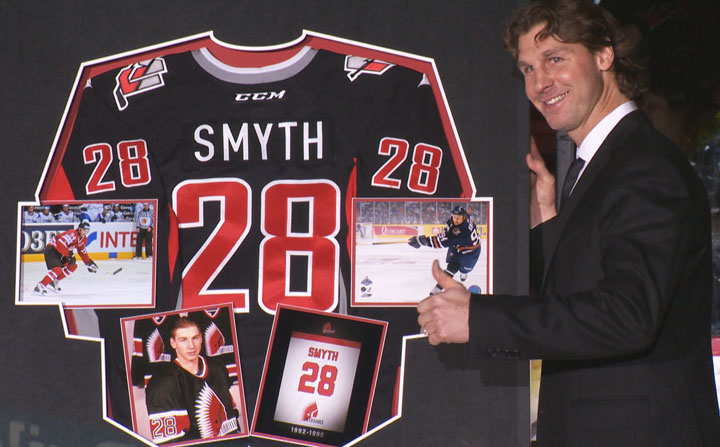 Moose Jaw Warriors raises former NHL star Ryan Smyth’s jersey to the rafters on Friday, fourth player to have his number retired by the WHL team.