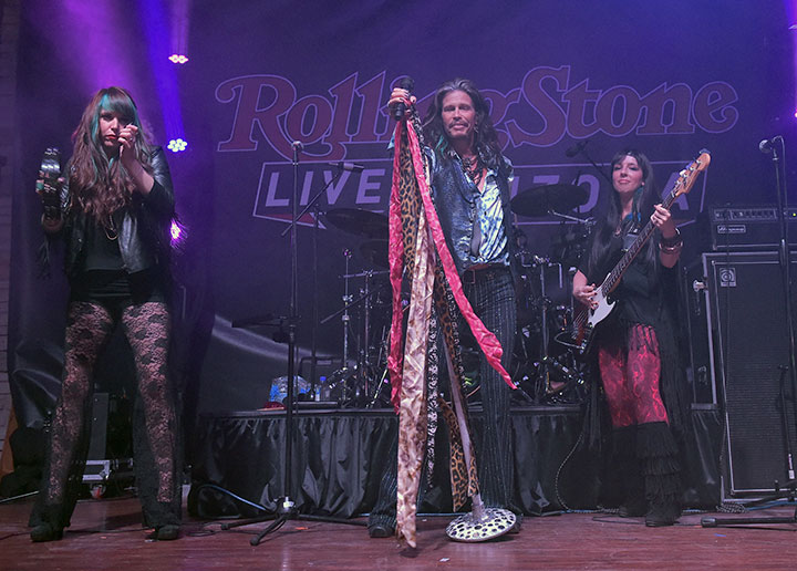 Canada's Suzie McNeil rocks out with Steven Tyler at Super Bowl