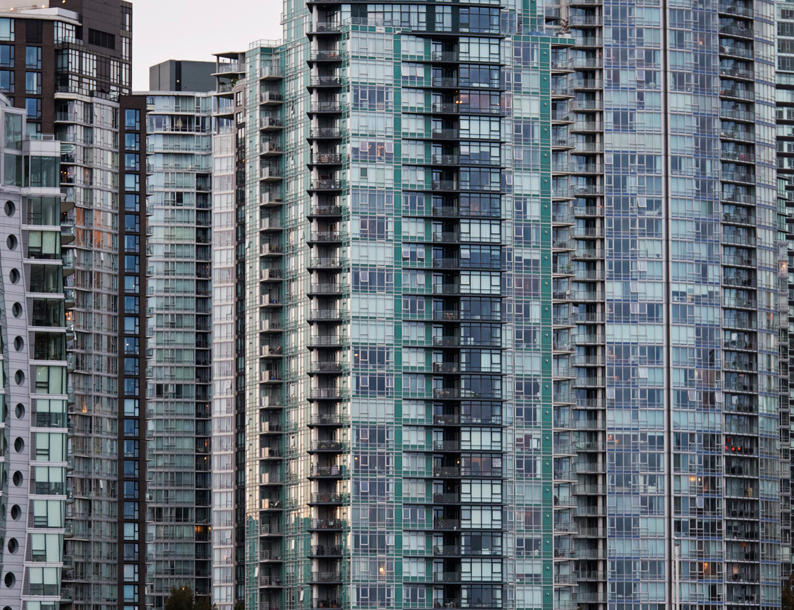 High-rise residential towers along the north side of False Creek, Vancouver, B.C.