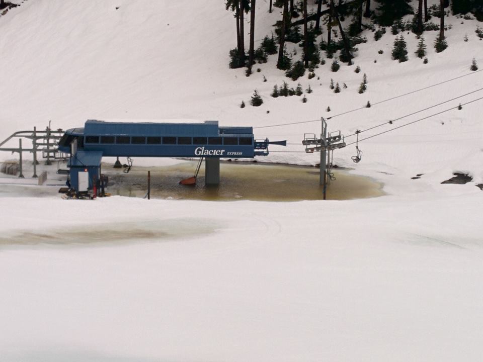 A photo taken of the Glacier Express lift today, halfway up Blackcomb Mountain in Whistler.