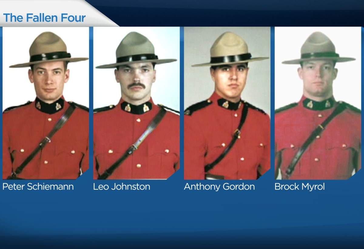 The fallen four: Constables Anthony Gordon, Leo Johnston, Brock Myrol and Peter Schiemann.