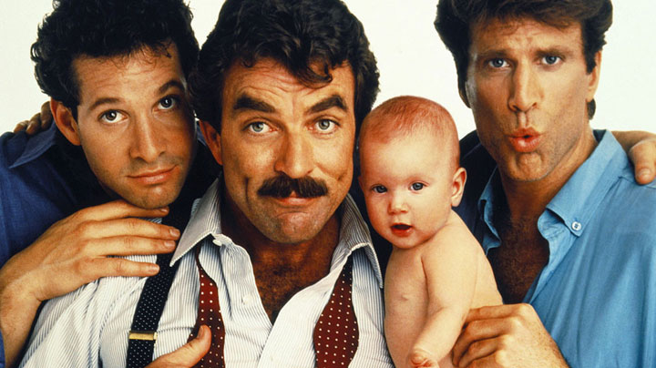 Steve Guttenberg, Tom Selleck and Ted Danson star in 'Three Men and a Baby.'.