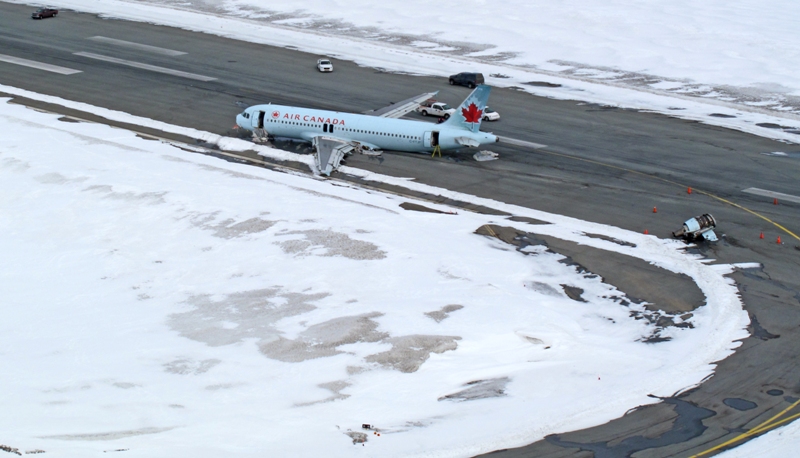 An aerial photo of the Air Canada crash at Halifax's Stanfield International Airport.