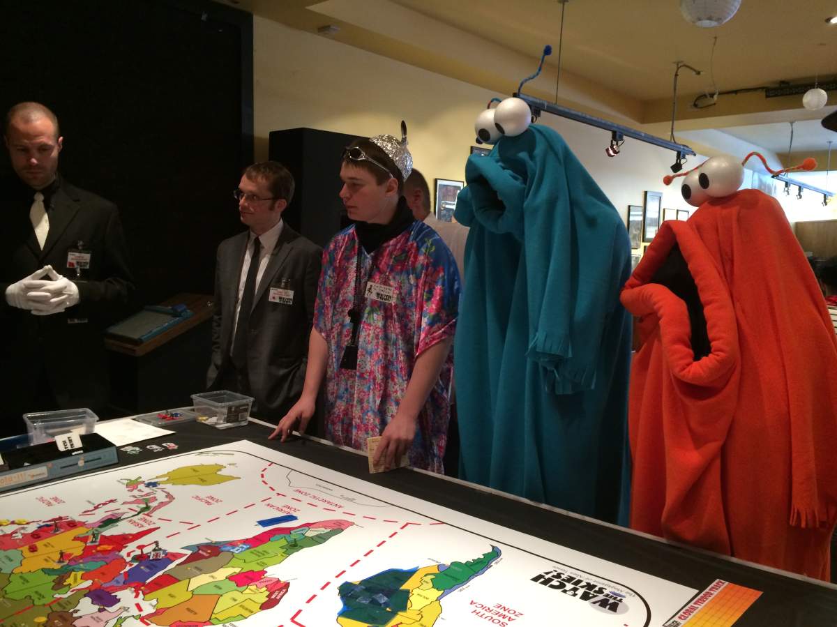 About 60 people took part in a mega game at a cafe in Regina Saturday.