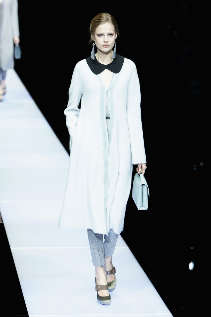 A model walks the runway at the Giorgio Armani show during the Milan Fashion Week Autumn/Winter 2015 on March 2, 2015 in Milan, Italy.
