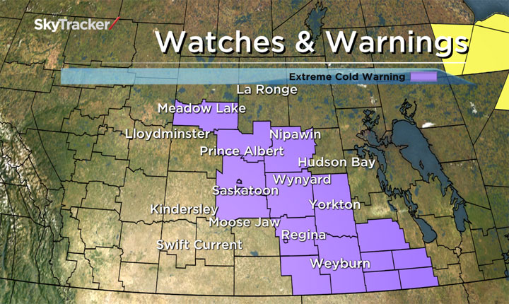 Environment Canada has issued an extreme cold warning in central and southeastern Saskatchewan.