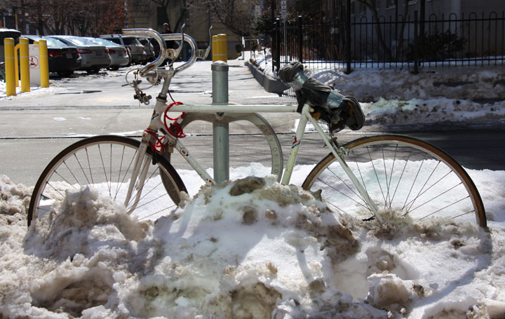 One of dozens of abandoned bicycles in downtown Toronto.