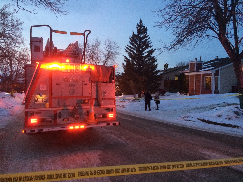 Emergency fire crews respond to a blaze in the Richmond West neighbourhood of Winnipeg.