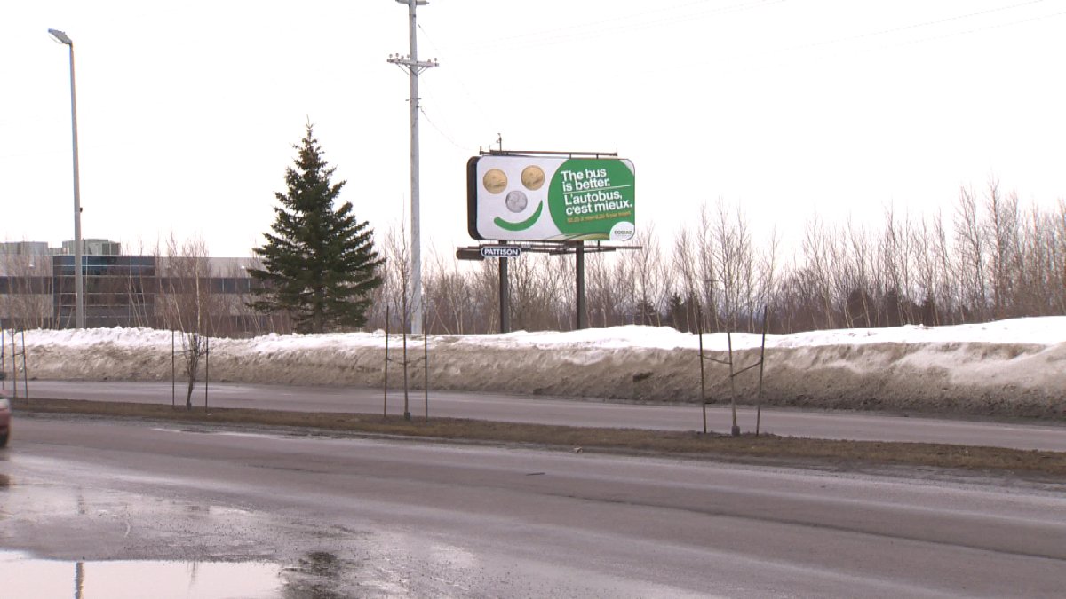 A billboard promoting Codiac Transpo is pictured display on Vaughan Harvey Boulevard in Moncton earlier this year.