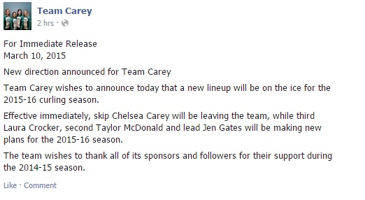 Chelsea Carey splits with team - image