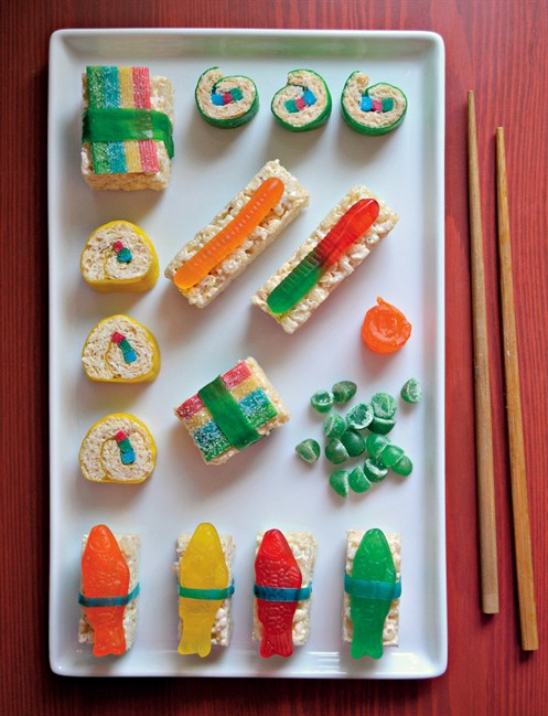 Creating sushi look-alikes with candy is a cinch, and this colourful birthday party confection is certain to be popular with partygoers.