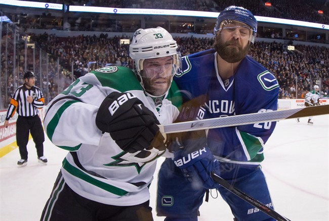 The Vancouver Canucks face the Dallas Stars at Rogers Arena on March 28, 2015.