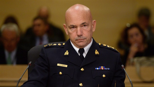 RCMP Commissioner Bob Paulson appears at a Senate National Security and Defence committee meeting in 2014.
