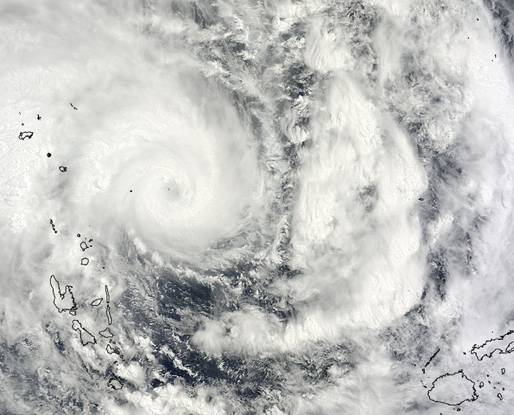 NASA's Terra satellite captured this visible image of Tropical Cyclone Pam showing her eye in the South Pacific Ocean on March 11.