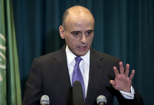 Saudi Arabian Ambassador to the United States Adel Al-Jubeir speaks during a news conference at the Royal Embassy of Saudi Arabia in Washington, Wednesday, March 25, 2015.