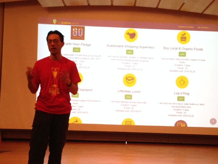 Dr. Leo Wong launches the myearthhour website Saturday, March 21, 2015.