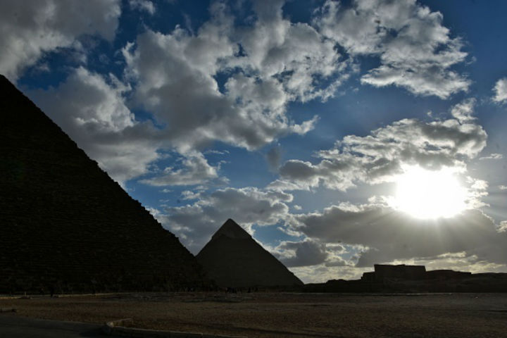 A picture taken on January 16, 2015 shows the Pyramids of Giza on the outskirts of Cairo. 