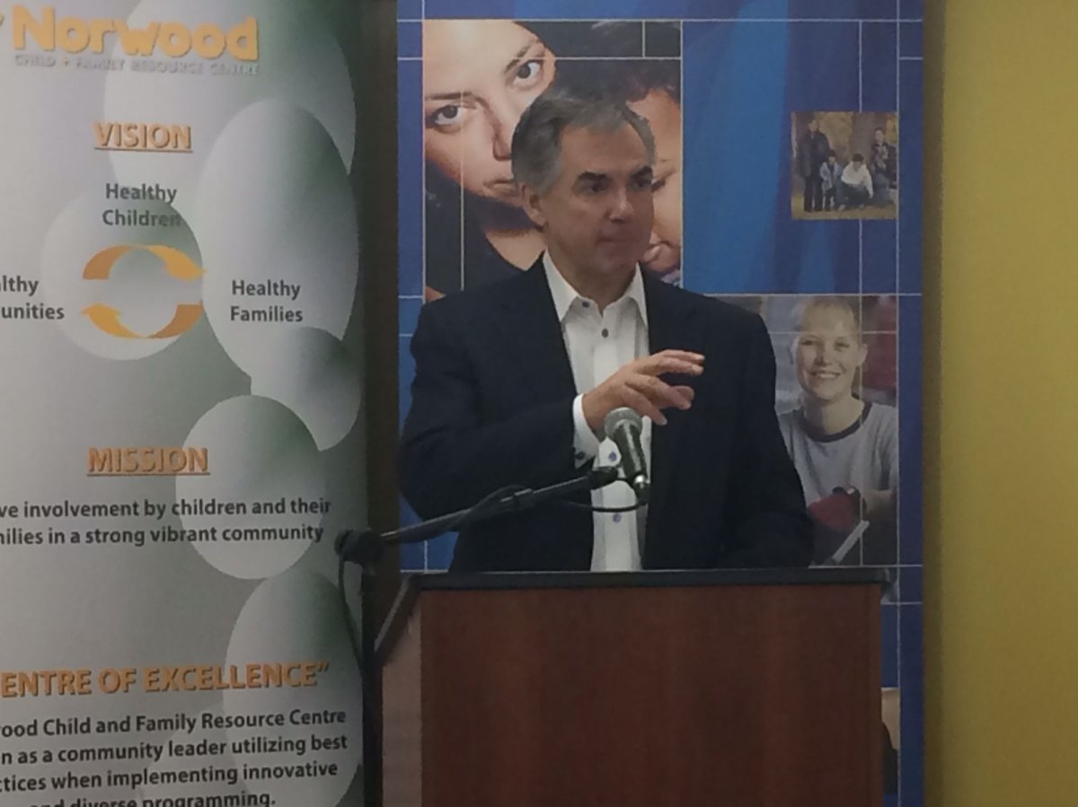 Alberta Premier Jim Prentice announces two initiatives the province says will benefit low and middle-income working families, Friday, March, 27, 2015. 
