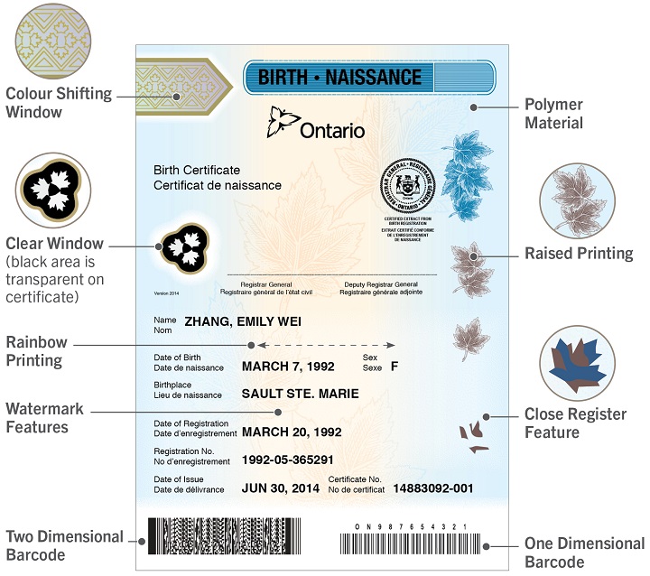 Ontario introduces new secure polymer birth certificates Toronto