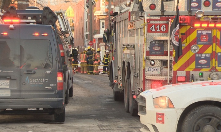 Gaz metro workers were at the scene of a gas leak apparently caused when a gas line was nicked by snow removal vehicles in Plateau-Mont-Royal on Friday, March 6, 2015.