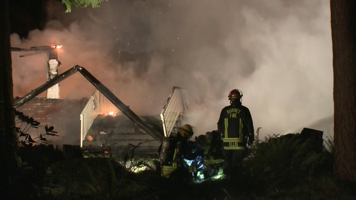 A Surrey home was gutted by a two-alarm fire Saturday morning.