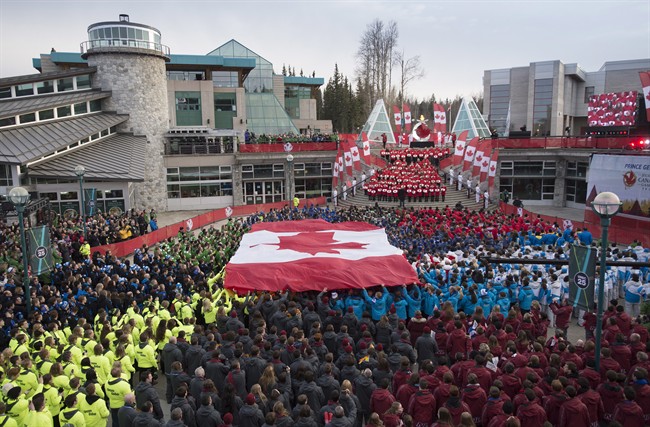Athletes from every province and territory in Canada are seen during the closing ceremonies at the Canada Winter Games in Prince George, B.C. 