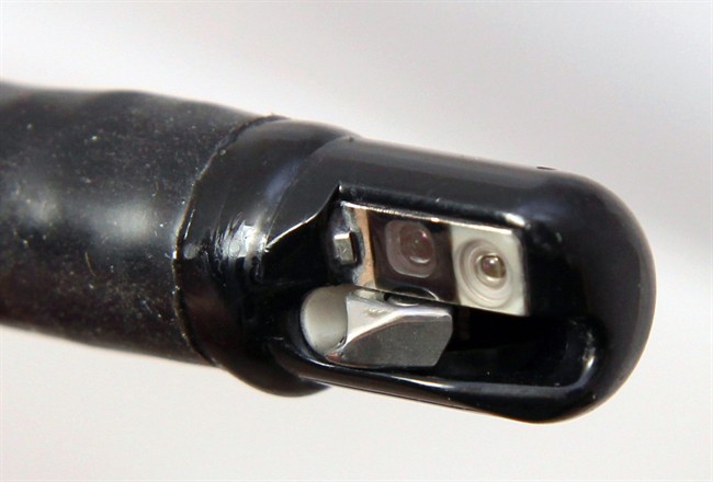 FILE - This undated file photo provided by the U.S. Food and Drug Administration shows the tip of an endoscopic retrograde cholangiopancreatography (ERCP) duodenoscope, attached to a long tube, not shown. Cedars-Sinai Medical Center said on Wednesday, March 4, 2015, that four patients have been infected with a superbug linked to a contaminated medical scope. It’s the second Los Angeles hospital to report infections from a superbug known as CRE.