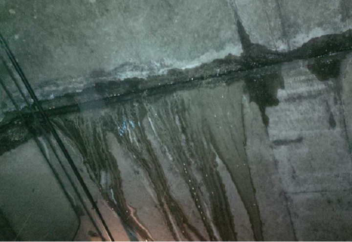 Oil-like substance leaking into the tunnel north of College Station on March 24, 2015.