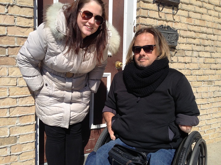 For now Montrealer Richard Lemieux is relying on volunteers in the community like Jessie Charlebois (pictured with him here on March 24, 2015), to get him to the hospital for his dialysis treatment.