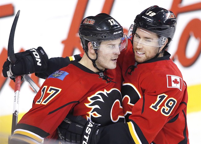Calgary Flames' Lance Bouma, left, seen in March 2015.