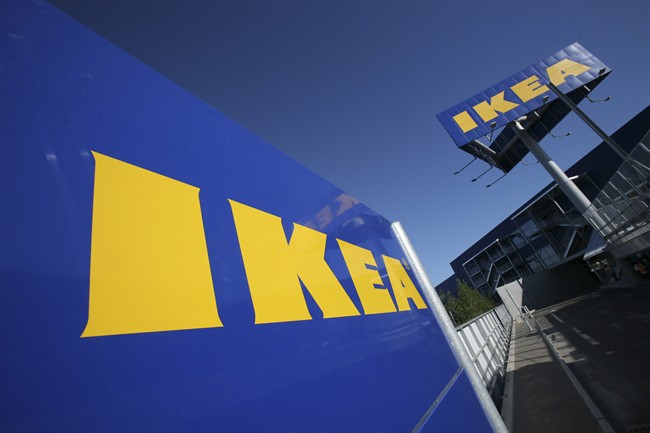 This is a Wednesday, June 18, 2008 file photo of the Ikea logo is shown on the side of the warehouse-sized store during the grand opening of New York City's first Ikea.