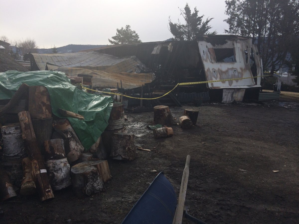 What's left of a mobile home in Coldstream, destroyed by flames Thursday.