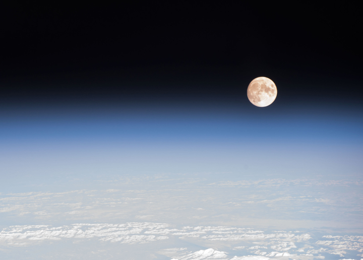 The moon setting as seen from the International Space Station. 