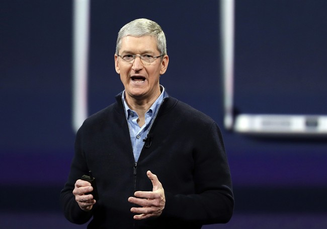 Apple CEO Tim Cook speaks during an Apple event in San Francisco.