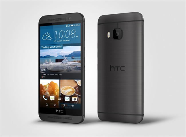 This product image provided by HTC shows front and rear views of the HTC One M9 smartphone. When the new HTC One models go on sale in April, HTC will replace damaged phones free of charge during its normal 12-month warranty period _ even if you were at fault. The offer expands on HTC Corp.’s current pledge to replace cracked screens for the first six months. 