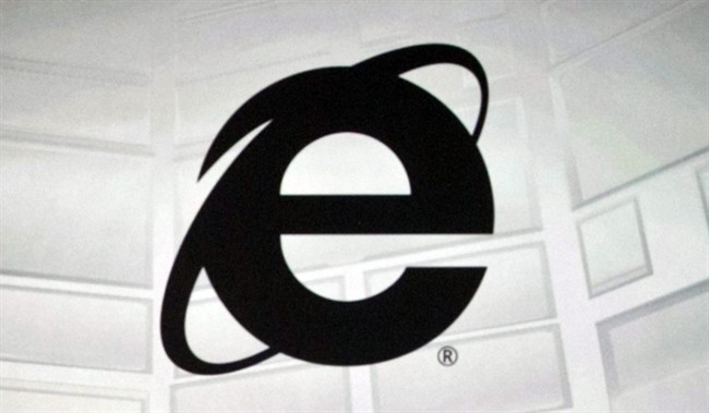 This June 4, 2012 photo shows the Microsoft Internet Explorer logo projected on a screen during the Microsoft Xbox E3 media briefing in Los Angeles. After 20 years of competing against rival web browsers, Microsoft is close to launching its own alternative to its once-dominant Internet surfing program.