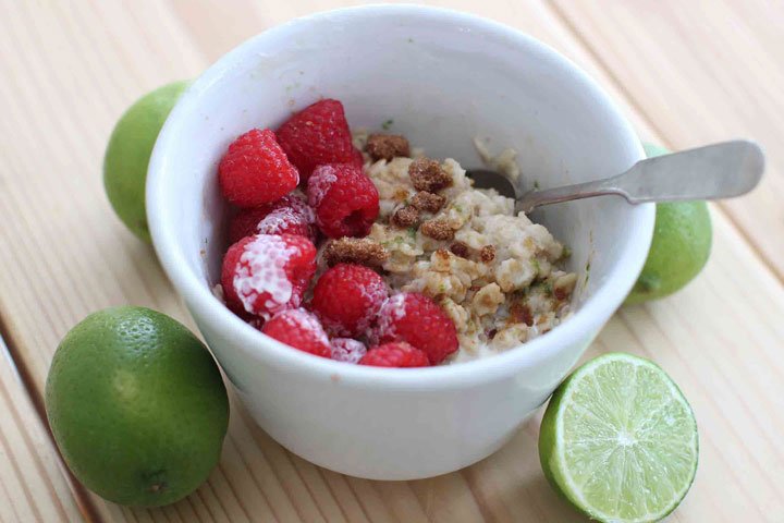 This March 2, 2015 photo shows raspberry lime oatmeal in Concord, N.H.