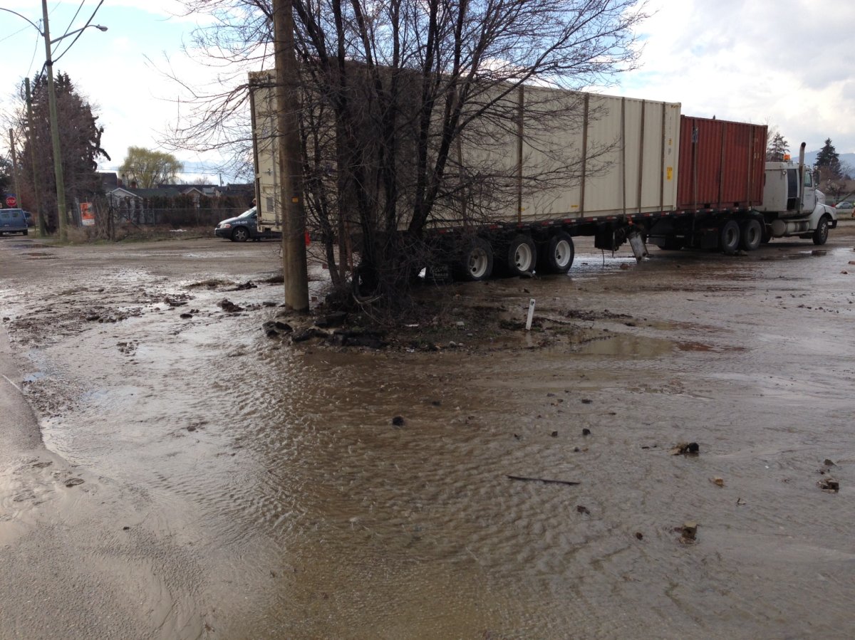 Water floods north Kelowna streets after truck driver hits hydrant - image