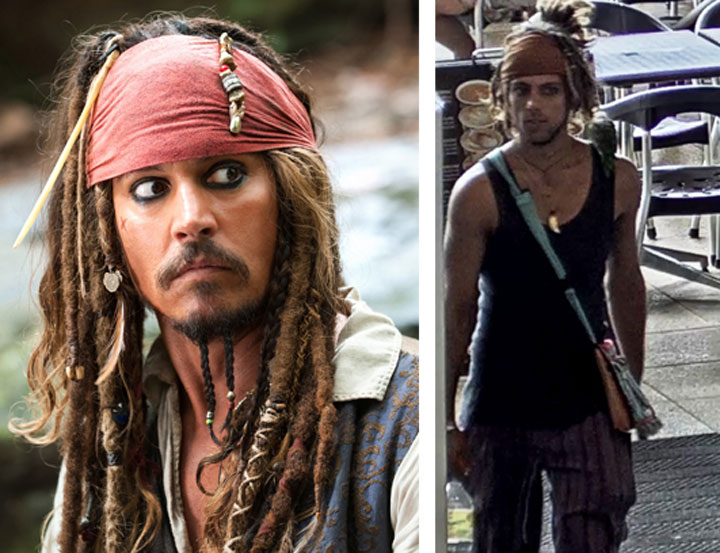 Johnny Depp, left, is reprising his role as Captain Jack Sparrow in the new 'Pirates of the Caribbean' movie. Right, the suspect in an alleged knife incident.