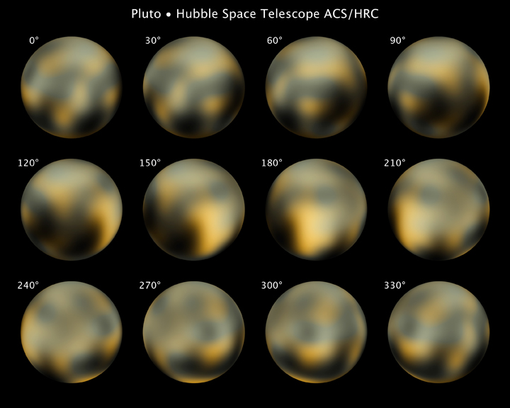 The Hubble Space Telescope took several images of Pluto. It appears that there may be several features on the icy world.