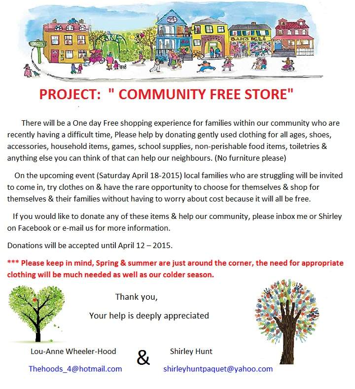 A poster for a community initiative to help people living off the island west of Montreal.