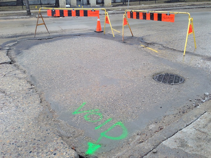 Stradbrook Ave. between Wellington Crescent and Nassau St. were closed Friday after a sink hole developed.