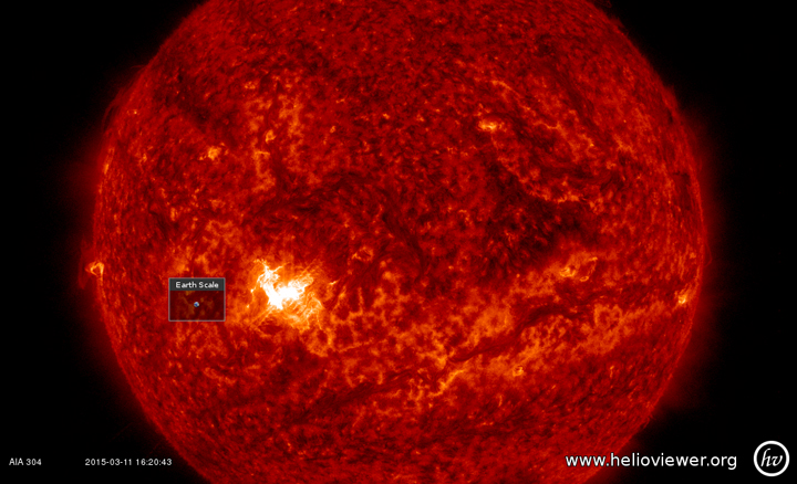A powerful X-class solar flare, seen here, erupted from the sun on March 11, 2015. 